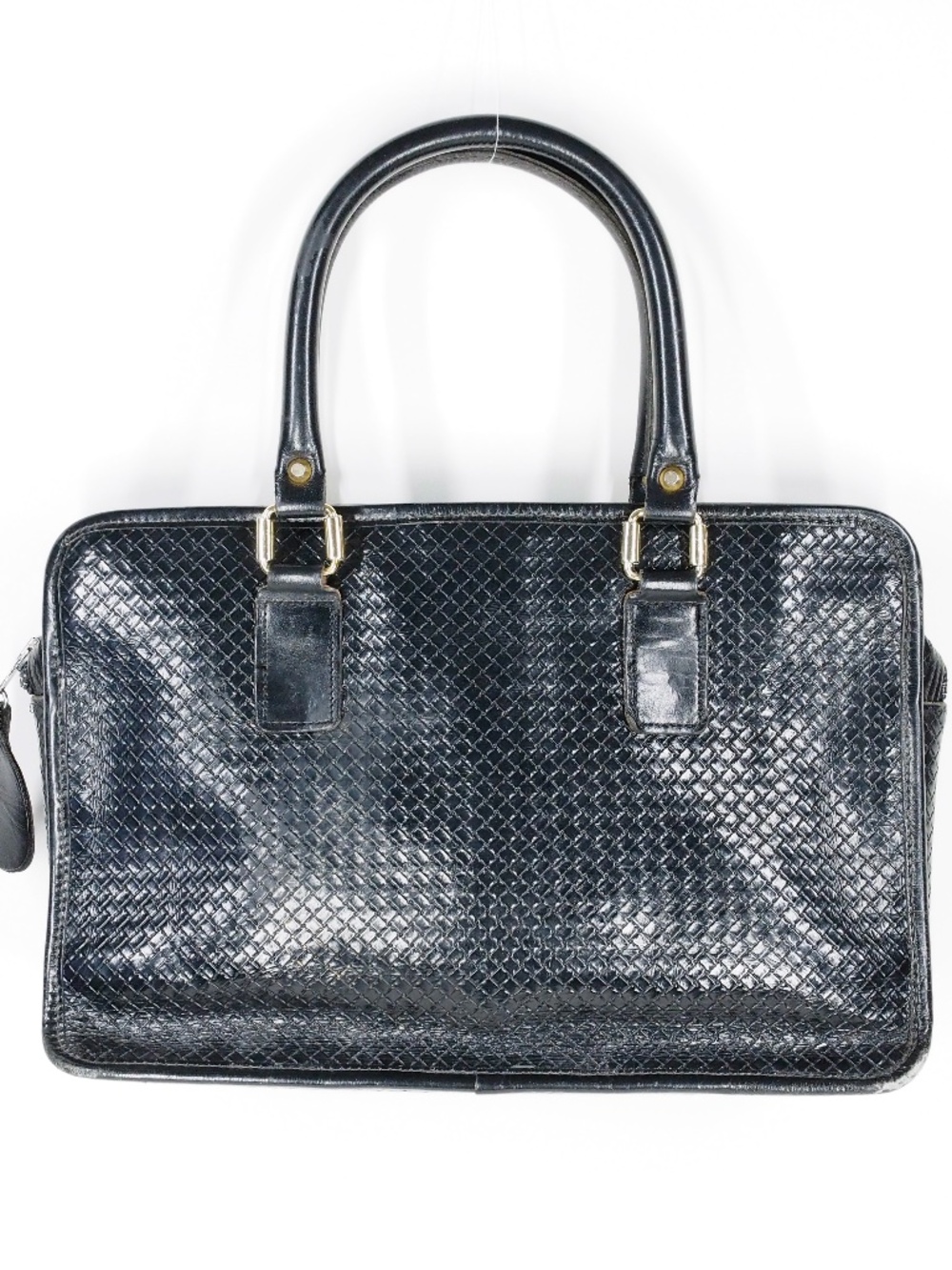 Basketweave Embossed Genuine Leather Handbag Vintage 60s 70s Black Etra